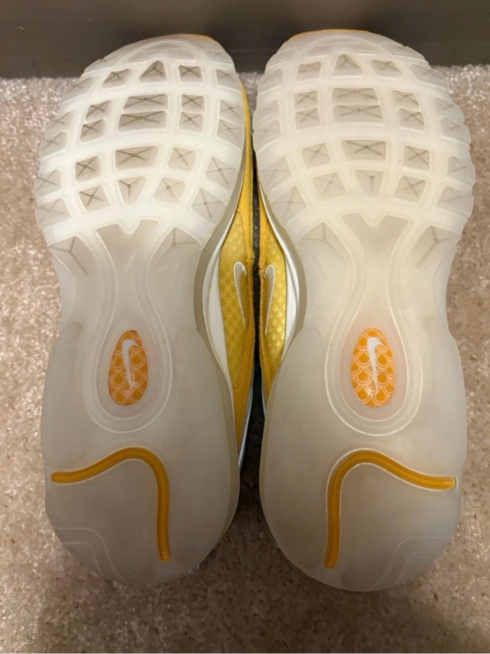 Nike Air Max 97 “Koi Gold” White and Yellow Suede Mesh Sneakers - Picture 7 of 10